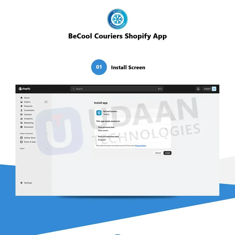 Shopify Custom App — project by Udaan Technologies